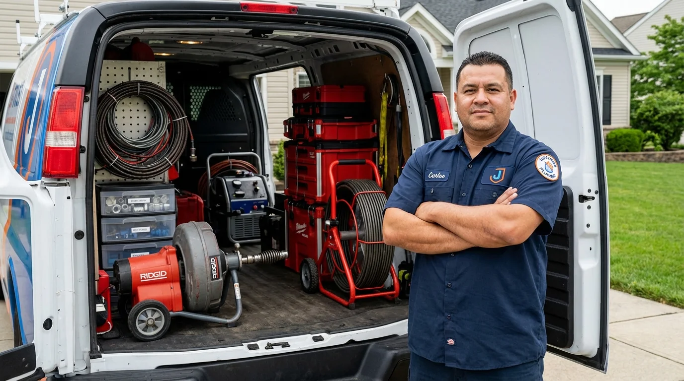 Professional drain cleaning equipment and Johns Plumbing LLC plumber in Nesconset
