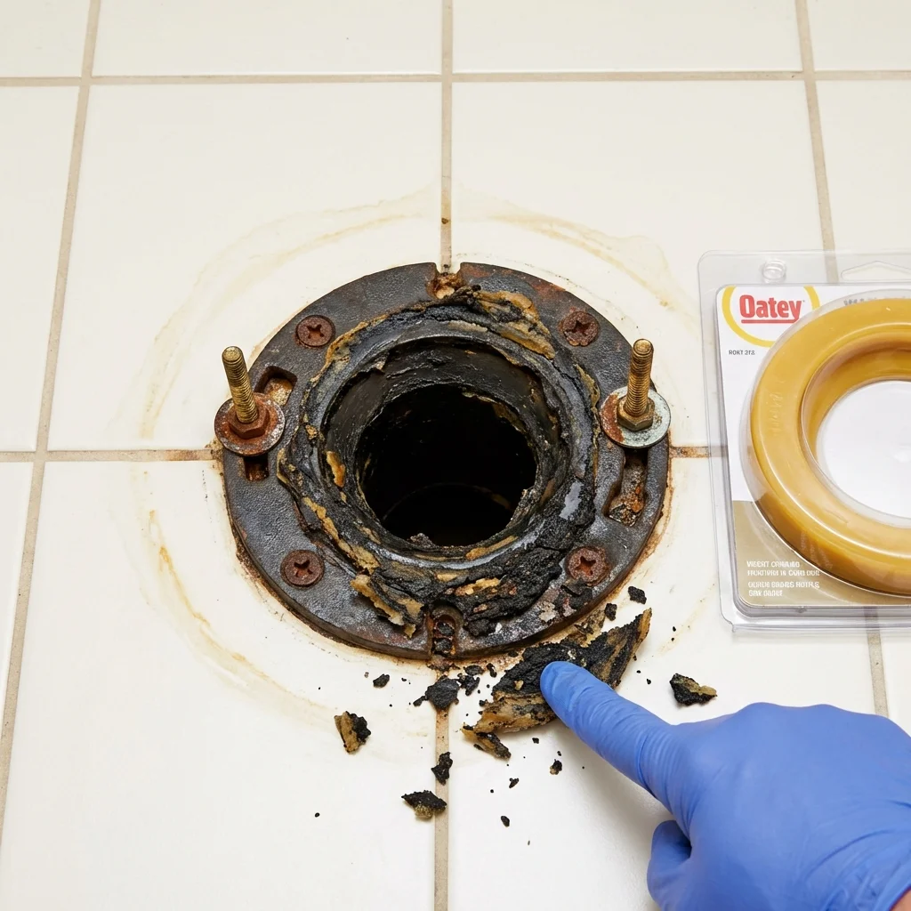 Failed wax ring showing water seepage at the base of a toilet in a Nesconset, NY home