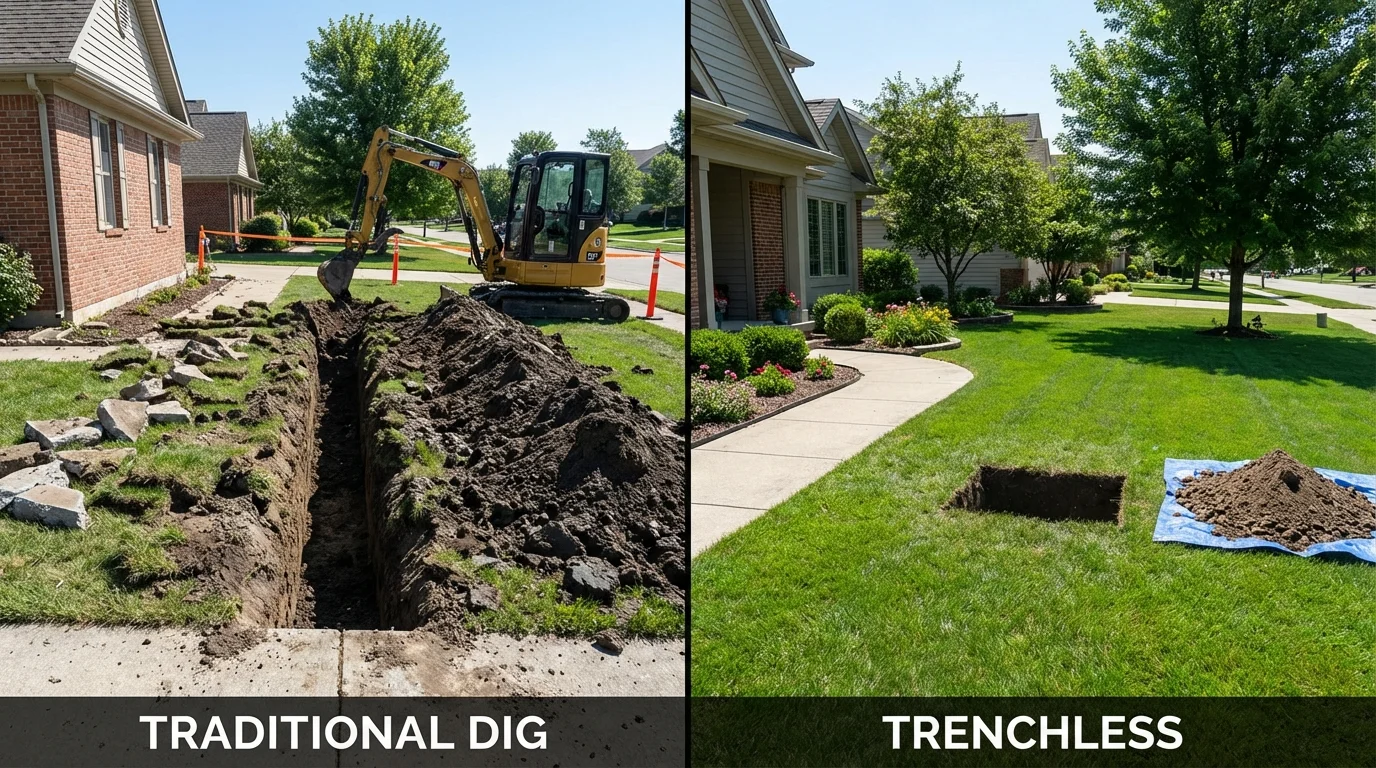 Trenchless sewer repair with minimal yard damage versus traditional excavation in Nesconset, NY